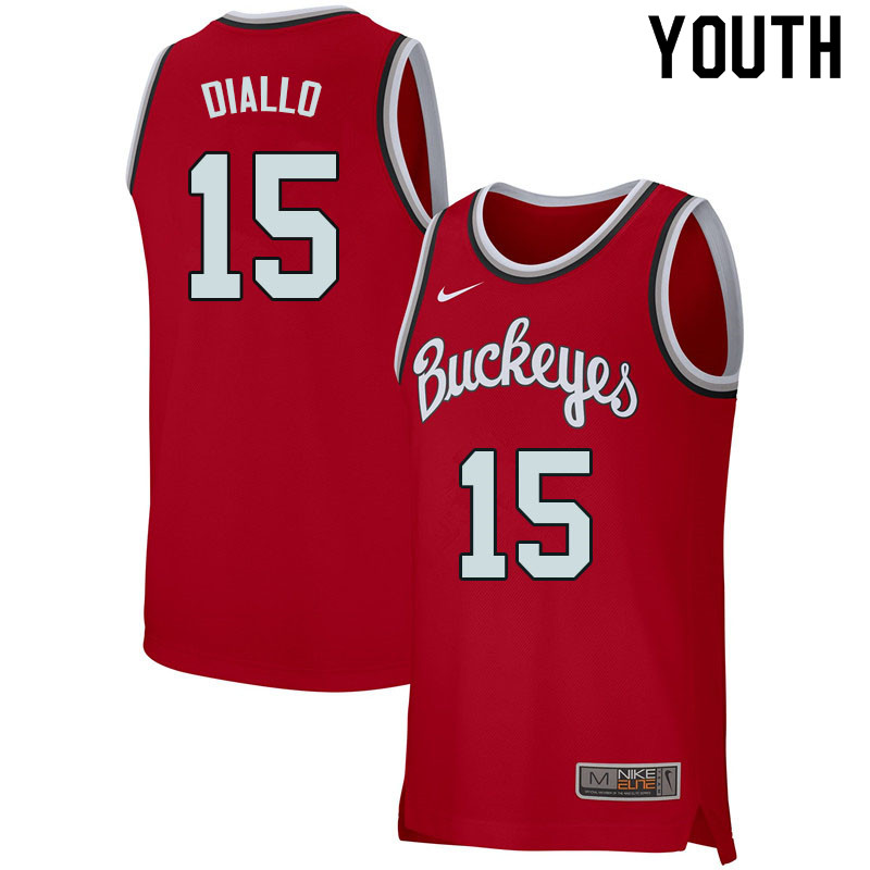 Youth #15 Ibrahima Diallo Ohio State Buckeyes College Basketball Jerseys Sale-Retro Scarlet